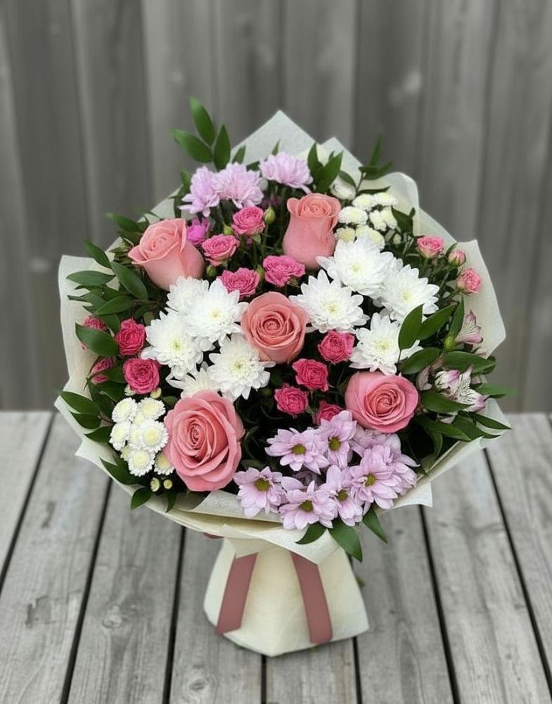 Букет цветов из: Альстромерии, Гвоздики, Розы и Хризантемы в Фирово
