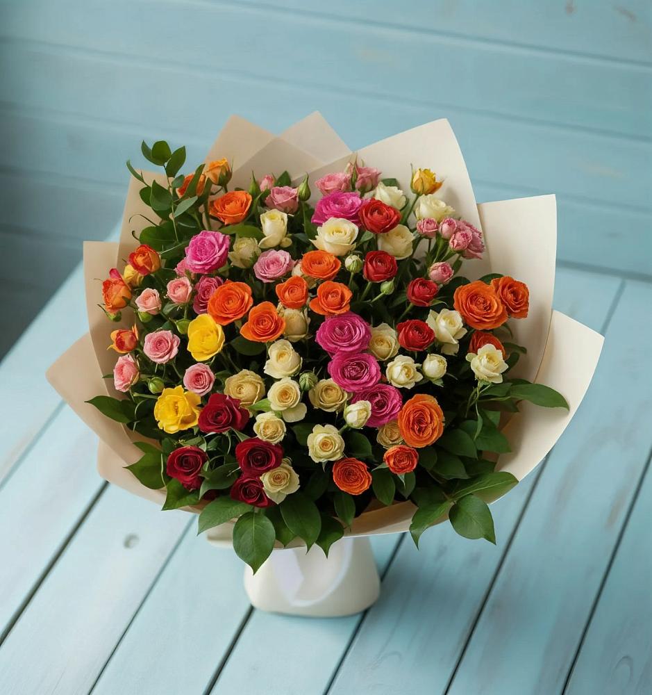 Букет Микс из разноцветных кустовых роз в Фирово