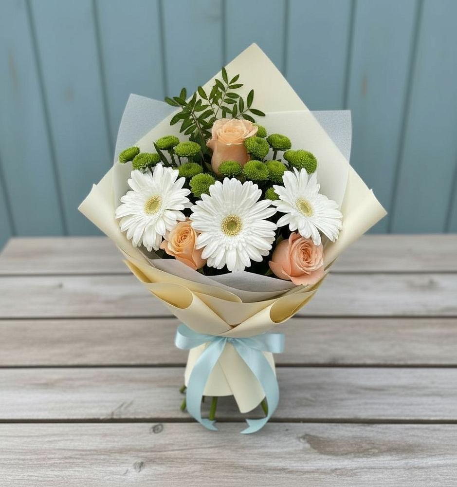 Букет цветов из: Герберы, Розы и Хризантемы в Фирово