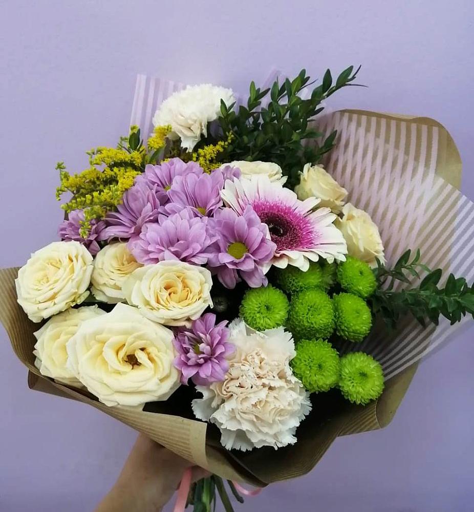 Букет цветов из: Хризантемы, Розы, Гвоздики и Герберы в Фирово