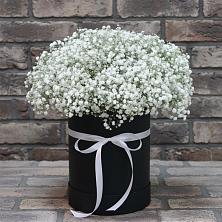 Цветочная композиция из Гипсофила в шляпной коробке в Фирово